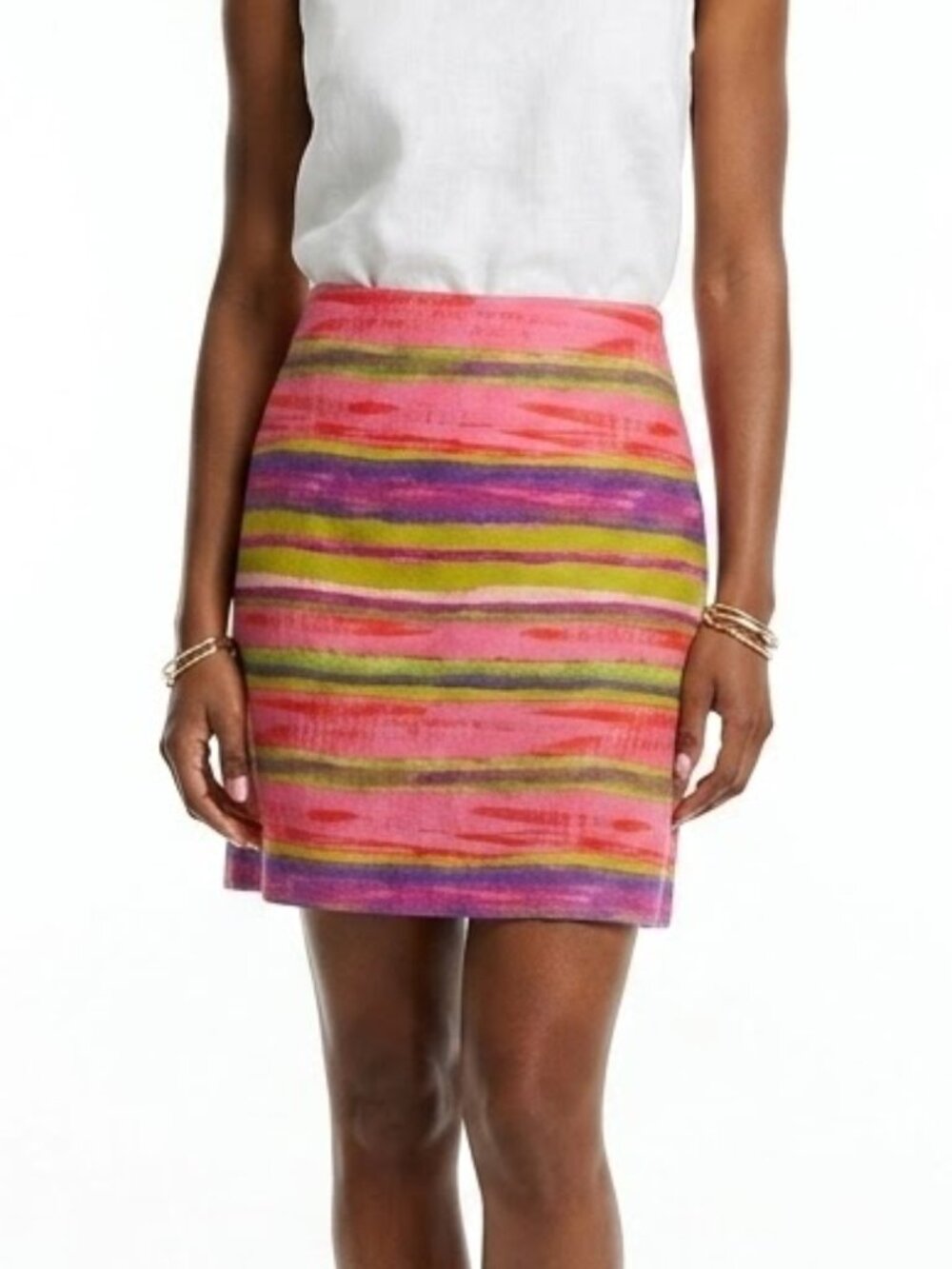 Ann Taylor Dopamine Dressing Striped Linen Blend Pencil Skirt Watercolor Pink 6